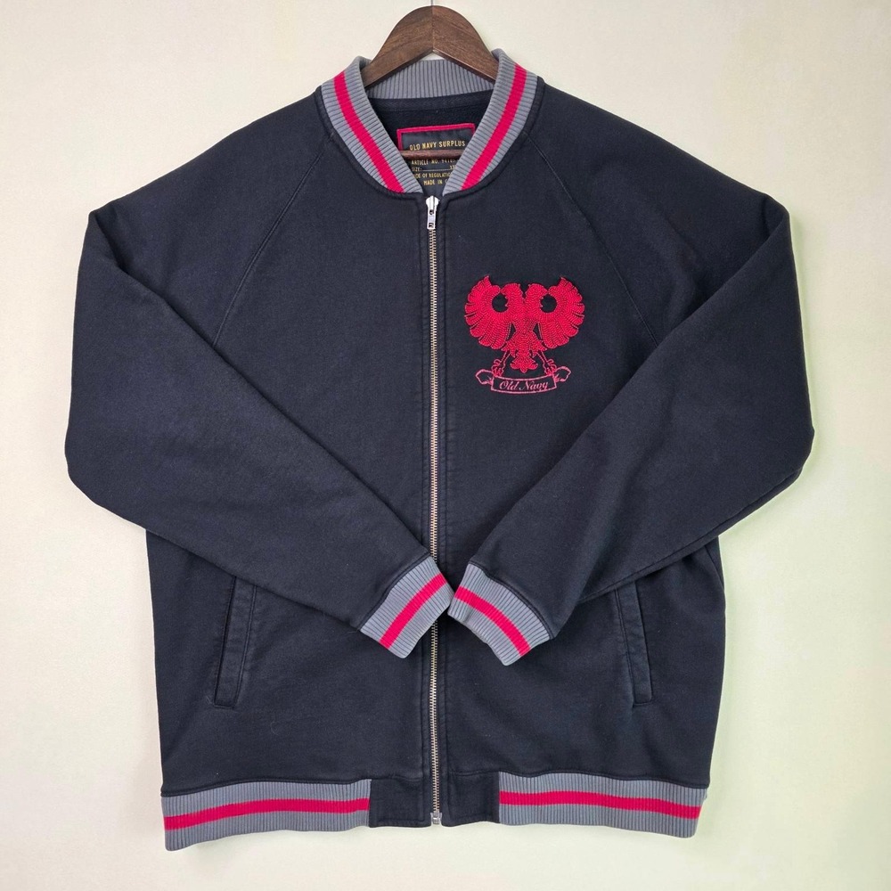 Old Navy Surplus Gear Men's XXL Bomber Jacket Black Red Eagle Crest Zip Vintage